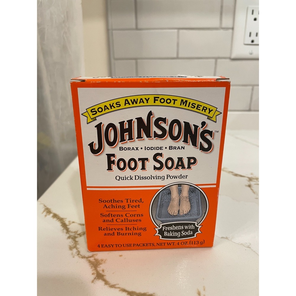 Johnson's Foot Soap Quick Dissolving Powder Soak 4 Pack 1 oz Each New Box